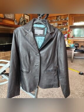 apt.9 Women's Blazer Black Lambskin Leather Size Medium